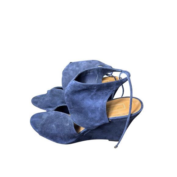 Aquazzura Firenze Navy Suede Wedges Sz 38 (7.5) - Picture 2 of 4